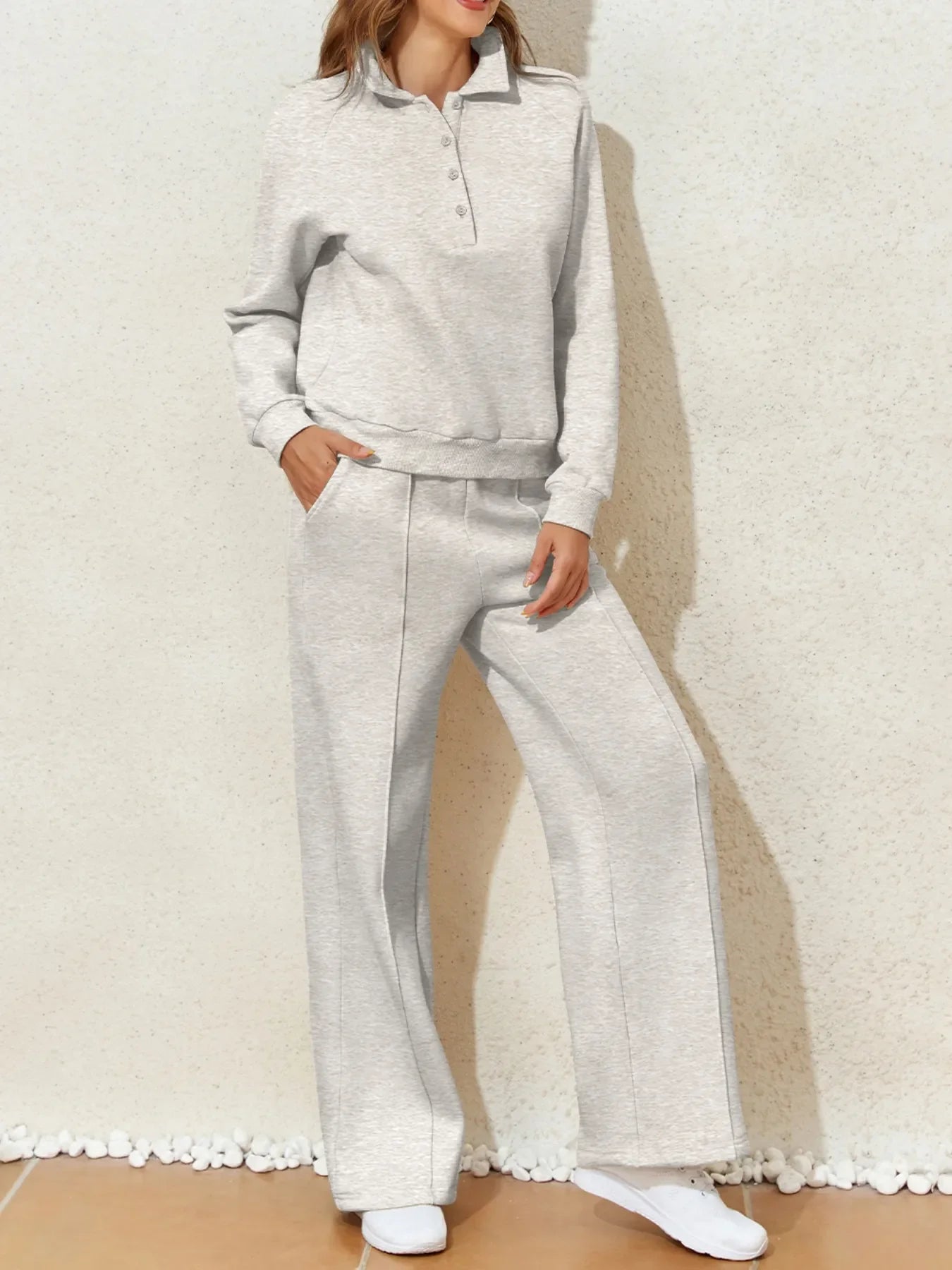 Hazel Blues® |  Collared Sweatshirt and High Waist Pants Active Set