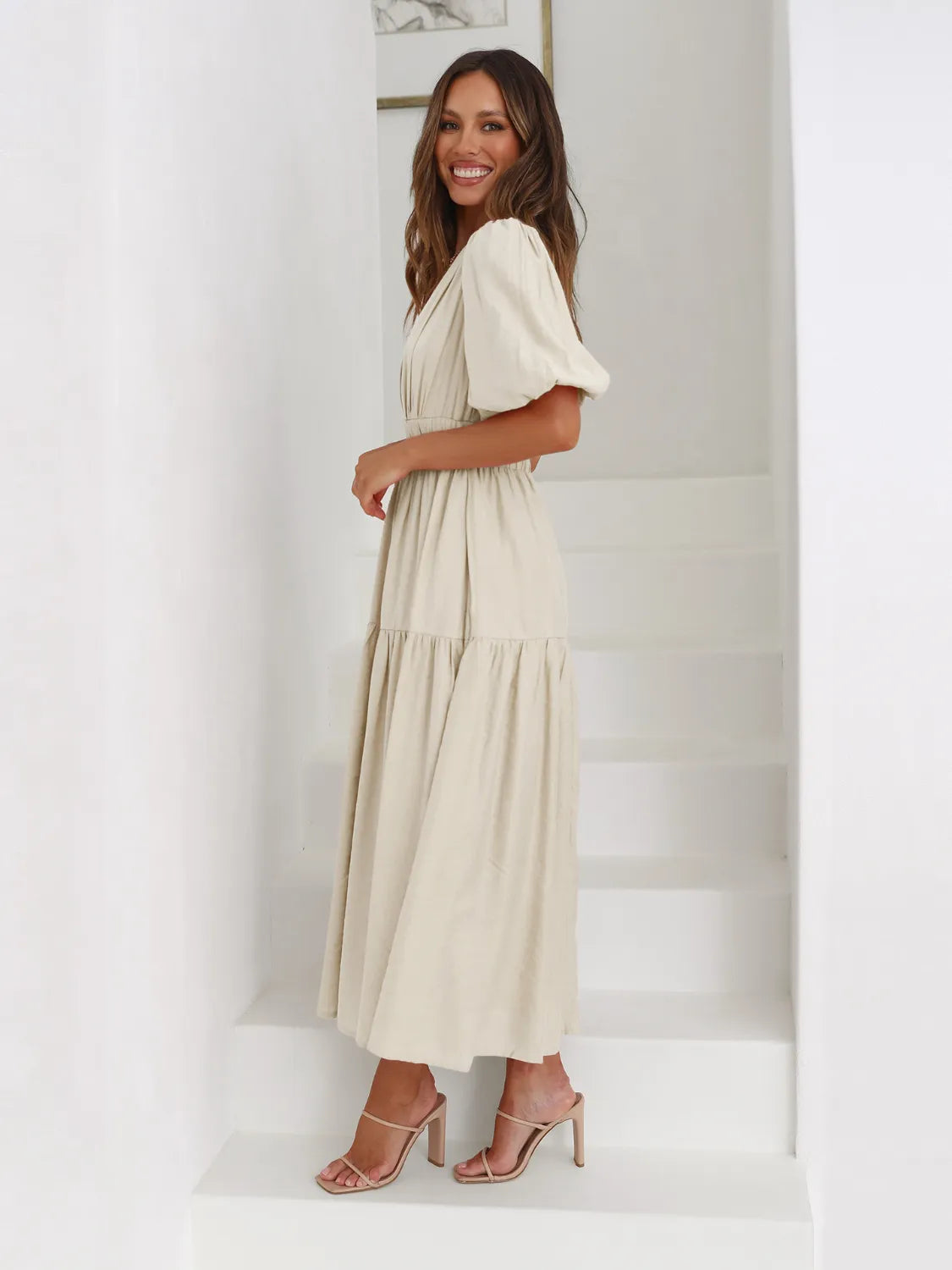 Hazel Blues® |  Tiered Surplice Half Sleeve Midi Dress