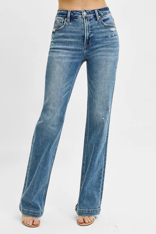 Hazel Blues® | RISEN Distressed Detail Bootcut Jeans