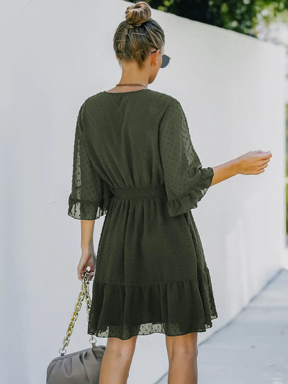 Hazel Blues® |  Swiss Dot Flare Sleeve Wrap Mini Dress