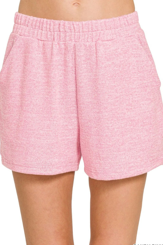 Hazel Blues® |  Zenana Soft Melange Hacci Elastic Waist Band Shorts