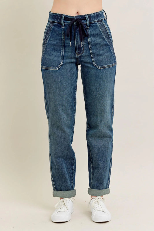 Hazel Blues® | Judy Blue HW Vintage Wash Jeans w/ Drawstring
