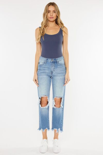 Hazel Blues® |  Kancan High Waist Chewed Up Straight Mom Jeans