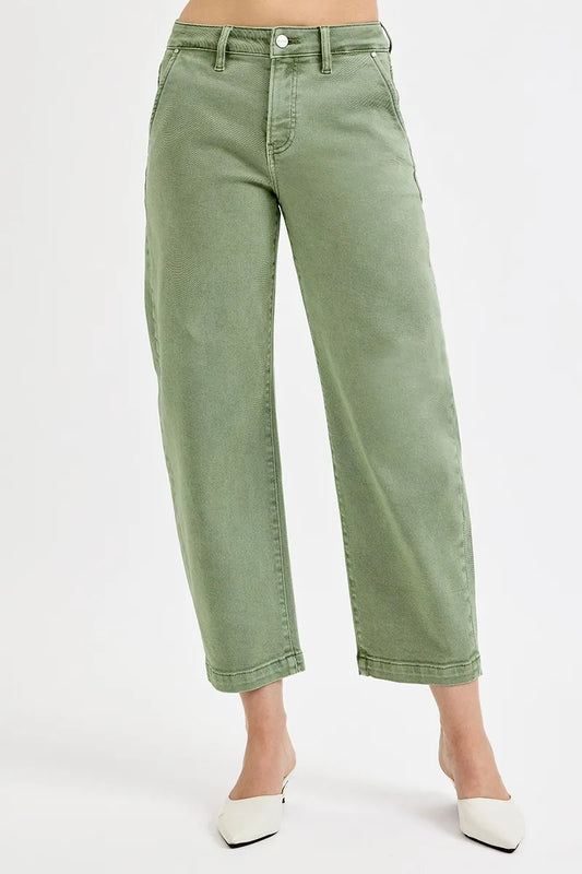 Hazel Blues® | RISEN Tummy Control High Rise Crop Barrel Jeans