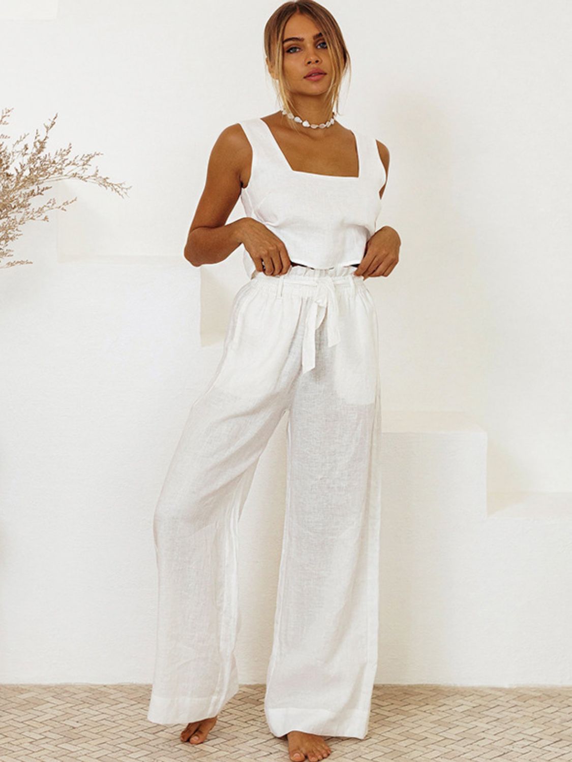 Hazel Blues® |  Square Neck Sleeveless Top and Pants Set