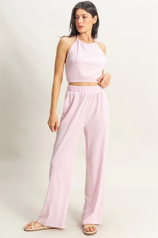 Hazel Blues® |  HYFVE Striped Halter Neck Top and Pants Set