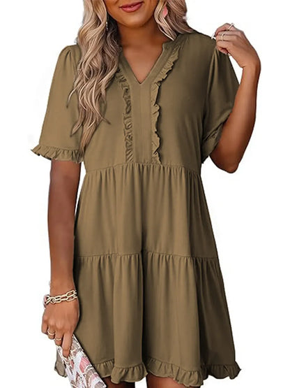 Hazel Blues® |  Tiered Notched Short Sleeve Mini Dress