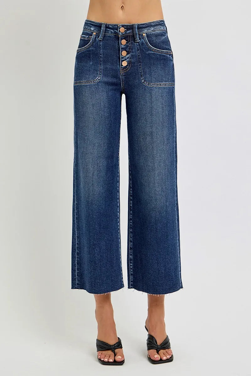 Hazel Blues® | RISEN High Rise Crop Wide Button Up Jeans