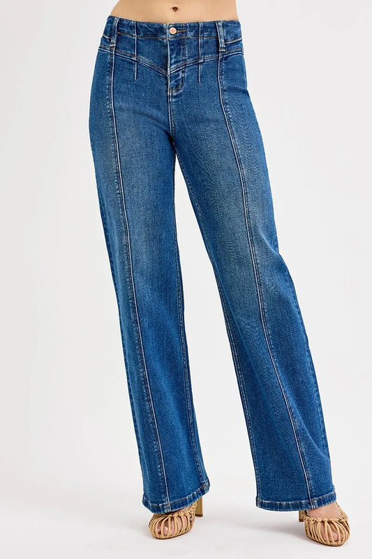 Hazel Blues® |  RISEN Seam Detail Wide Leg Jeans