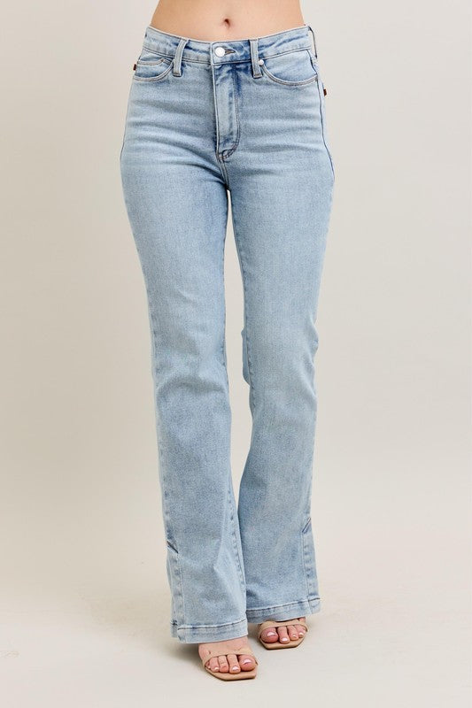 Hazel Blues® | Judy Blue Tummy Control Vintage Wash Side Slit Slim Boot Jeans