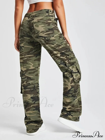 Camouflage Women's Cargo High Wist Vintage Baggy Denim Straight Casual Fashion Jean