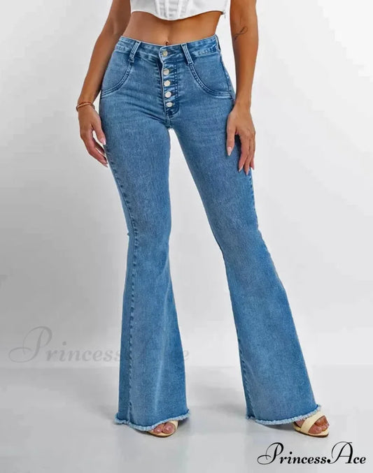 Skinny Flare for Women High Waist Button Lady Sexy Push Up Denim Bell Bottom Jean