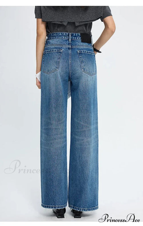 Spring New High-waisted Loose Slimming Wide-leg Denim Versatile Floor-length Jean