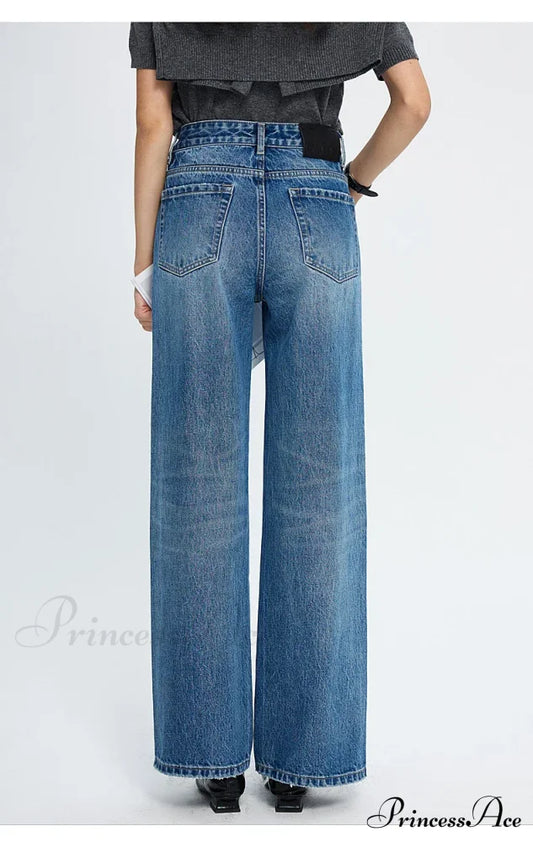 Spring New High-waisted Loose Slimming Wide-leg Denim Versatile Floor-length Jean