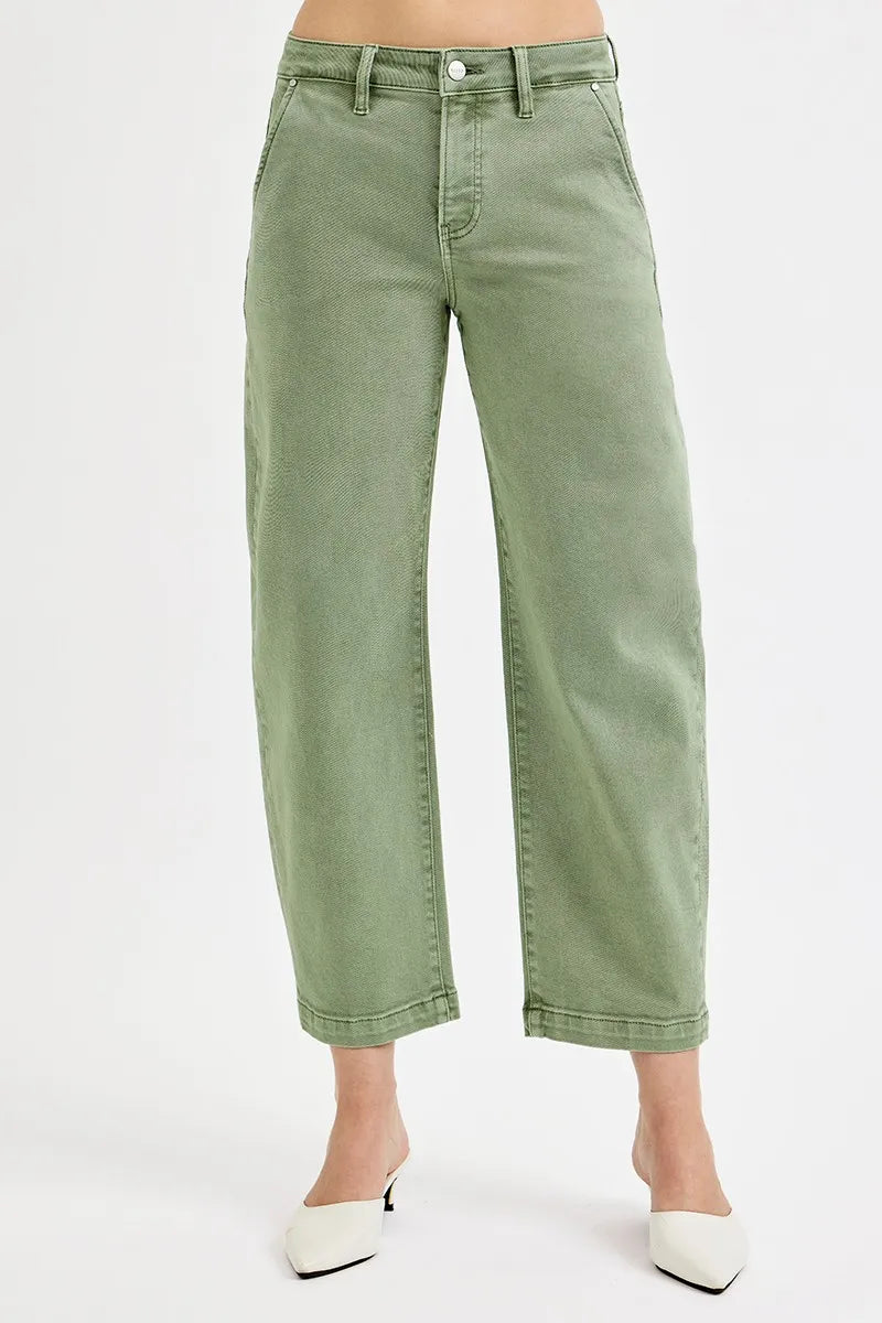 Hazel Blues® | RISEN Tummy Control High Rise Crop Barrel Jeans