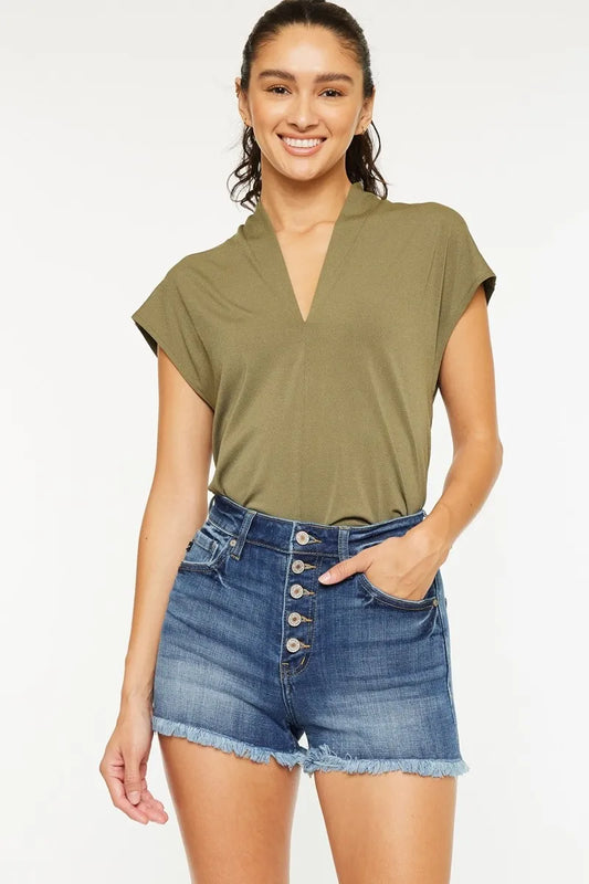 Hazel Blues® |  Kancan High Rise Frayed Hem Denim Shorts