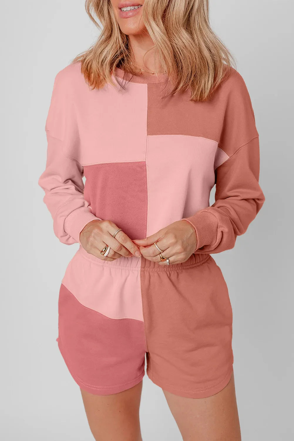 Hazel Blues® |  Color Block Round Neck Top and Shorts Set