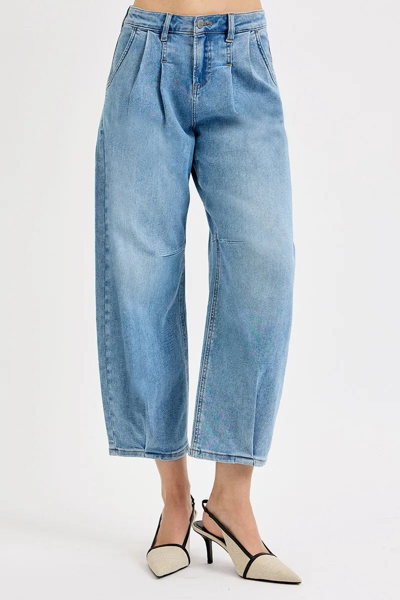 Hazel Blues® | RISEN Mid Rise Fit Crop Wide Volume Leg Jeans