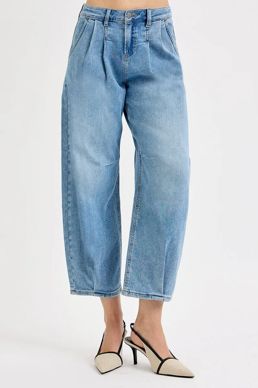 Hazel Blues® | RISEN Mid Rise Fit Crop Wide Volume Leg Jeans