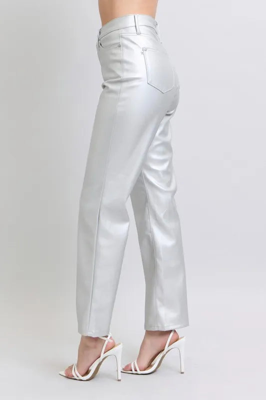 Hazel Blues® | Judy Blue High Waist Silver Faux Leather Pants