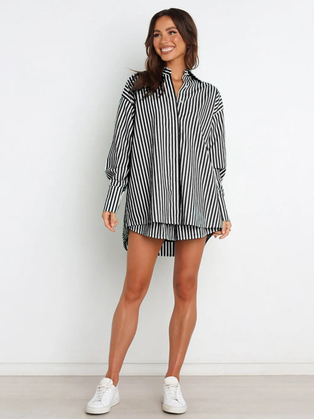 Hazel Blues® |  Striped Dropped Shoulder Shirt and Shorts Set
