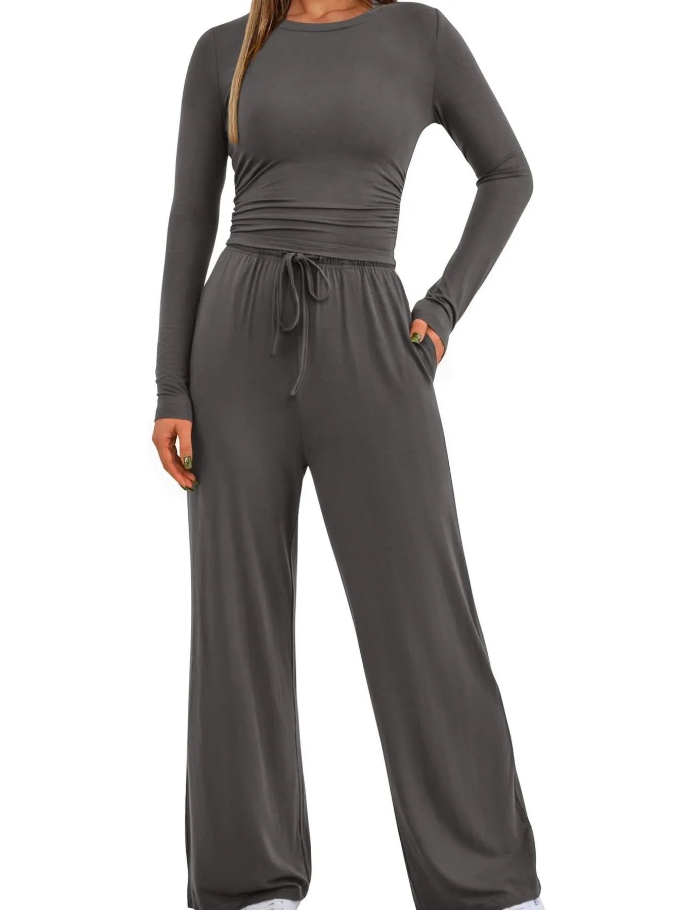 Hazel Blues® |  Round Neck Long Sleeve Top and Pants Set