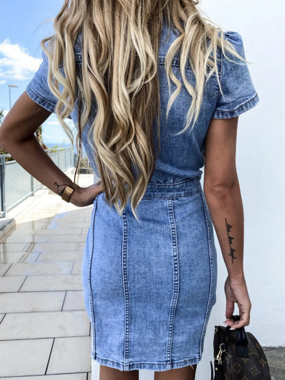 Hazel Blues® |  Button Front Short Sleeve Denim Dress