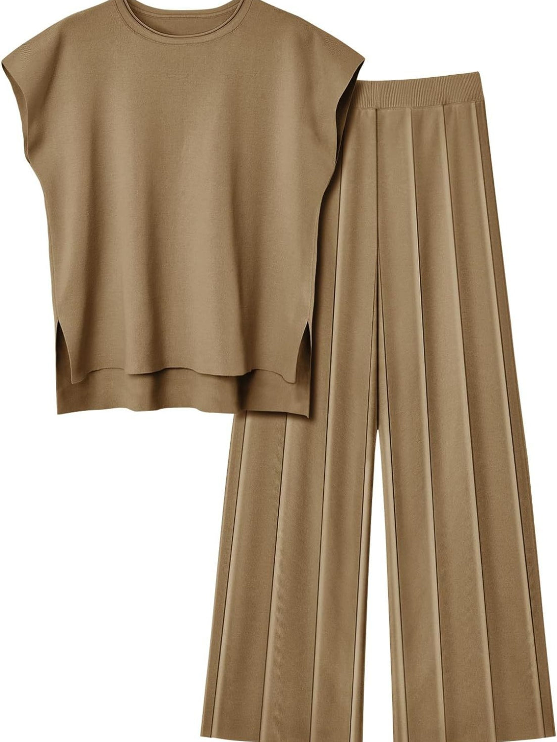 Hazel Blues® |  Round Neck Cap Sleeve Top and Pants Knit Set