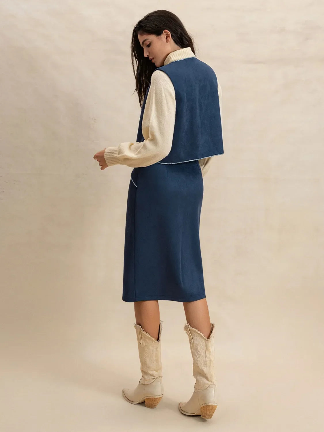 Hazel Blues® |  Open Front Vest and Buttoned Skirt Set