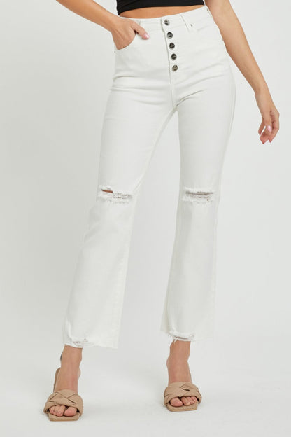 Hazel Blues® |  RISEN High Rise Button Fly Straight Ankle Jeans