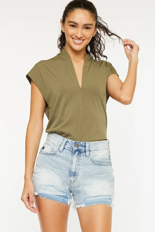 Hazel Blues® |  Kancan High Rise Raw Hem Denim Shorts