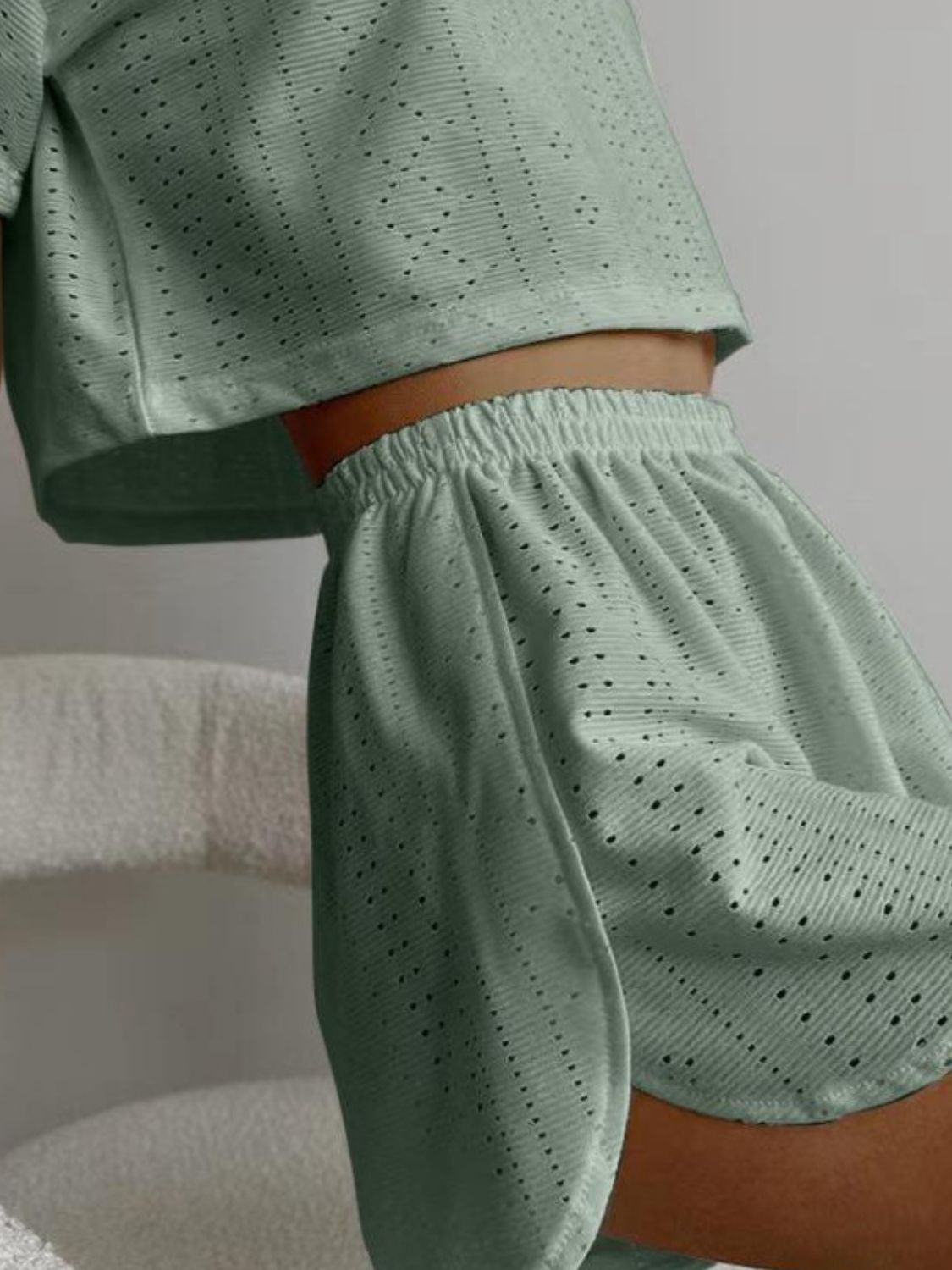 Hazel Blues® |  Eyelet Round Neck Top and Shorts Set