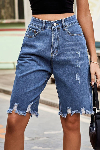 Hazel Blues® |  Raw Hem High Waist Denim Shorts with Pockets