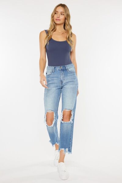 Hazel Blues® |  Kancan High Waist Chewed Up Straight Mom Jeans