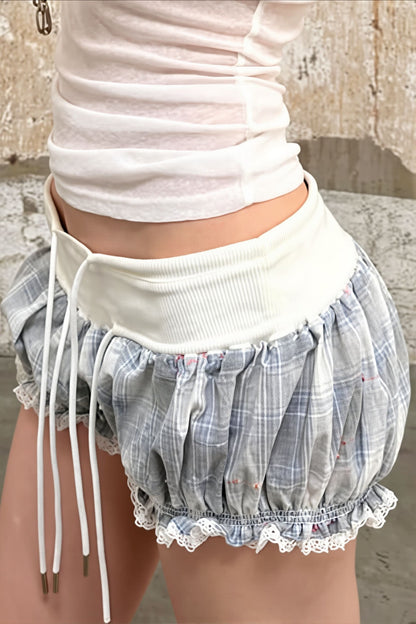 Low Waist Tie Plaid Print Tulip Shorts