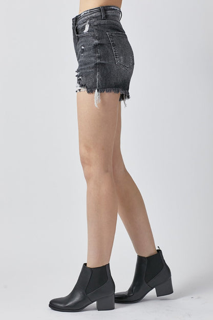 Hazel Blues® |  RISEN High Rise Distressed Denim Shorts