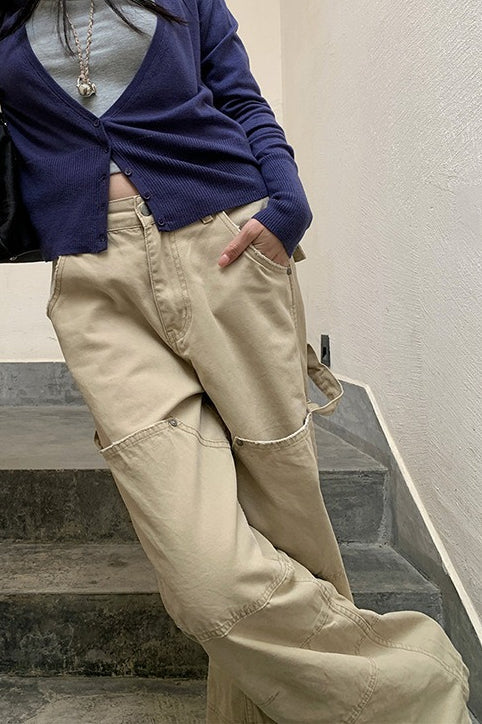 Deconstructed Paneled Cargo Straight Leg Jeans