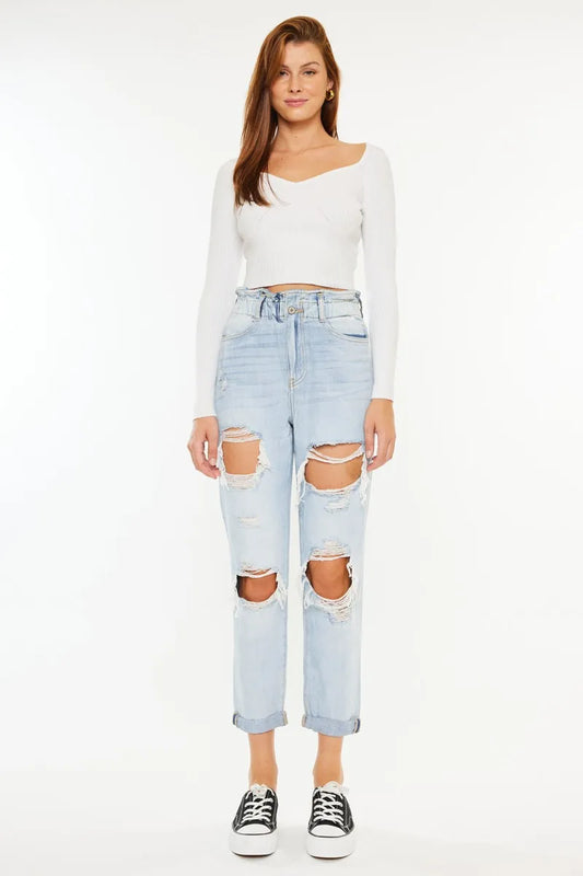 Hazel Blues® |  Kancan Open Pack Paperbag Mom Jeans