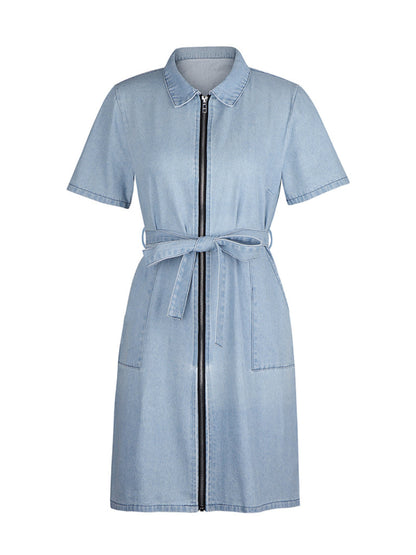 Hazel Blues® | Zip Front Short Sleeve Denim Dress