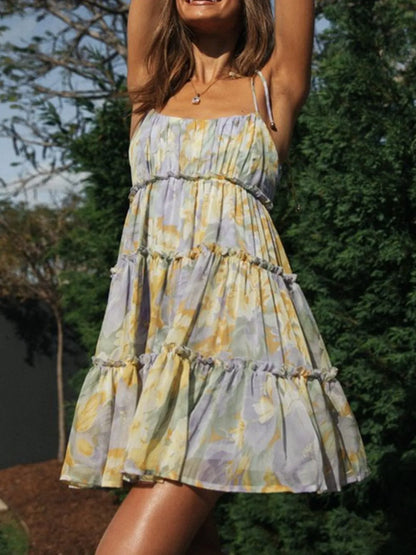 Hazel Blues® |  Frill Printed Square Neck Mini Cami Dress