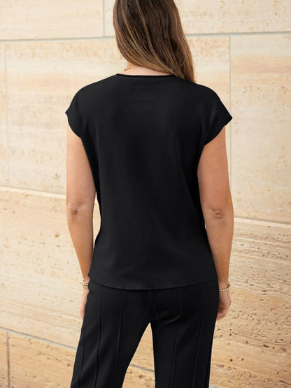 Hazel Blues® |  Round Neck Cap Sleeve Top and Pants Knit Set