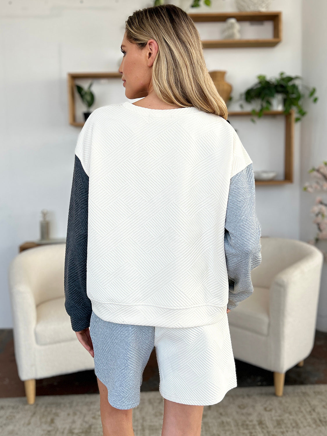 Hazel Blues® |  Double Take Contrast Drop Shoulder Top and Shorts Set