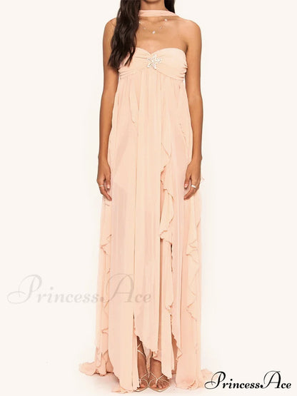 Y2K Strapless Ruffle Backless Party Dress