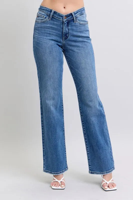 Hazel Blues® | Judy Blue High Waist V-Front Vintage Wash Straight Jeans