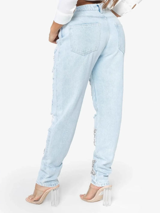 Hazel Blues® |  Distressed Star Wash Boyfriend Jeans