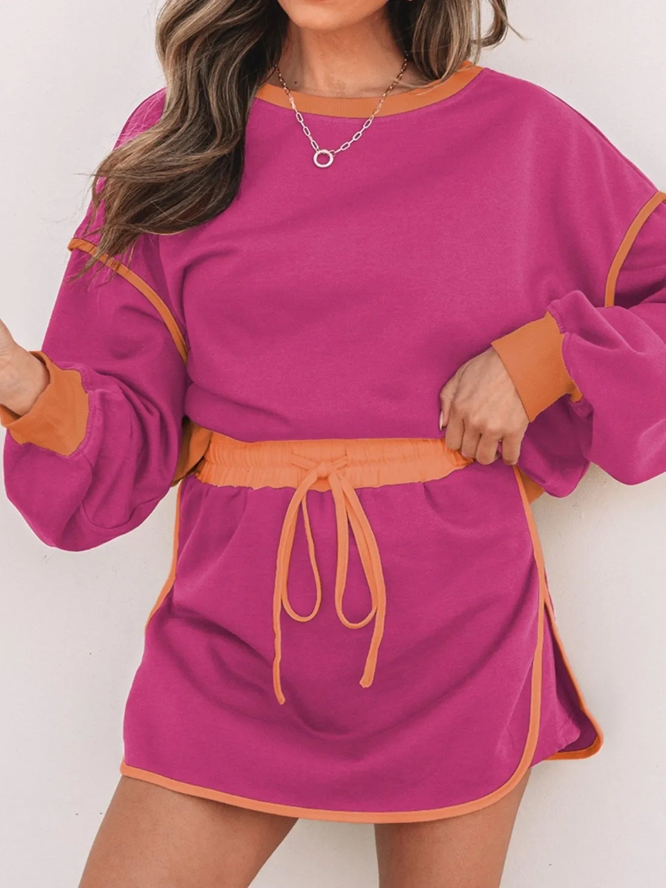 Hazel Blues® |  Contrast Trim Long Sleeve Top and Skort Set