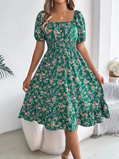 Hazel Blues® |  Ruffled Hem Floral Puff Sleeve Dress