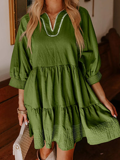 Hazel Blues® |  Striped Hem 3/4 Sleeve Tiered Dress