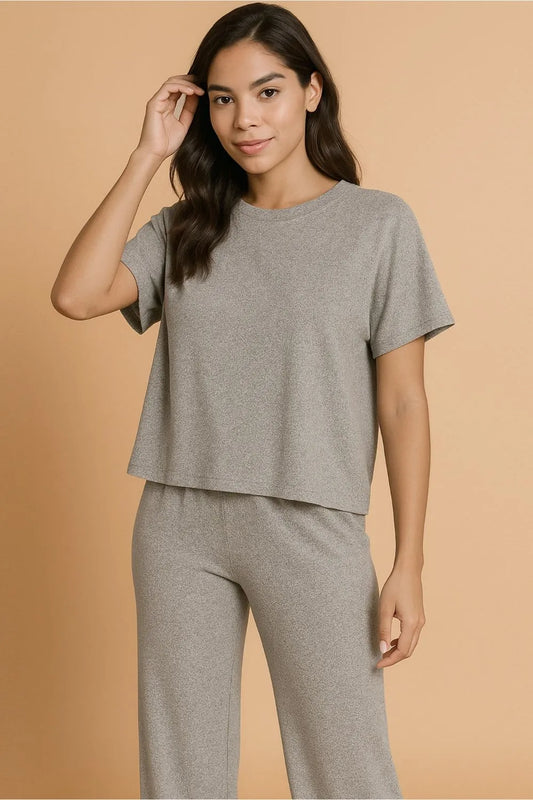 Hazel Blues® |  Zenana Soft Melange Short Sleeve Tee & Long Pants Set