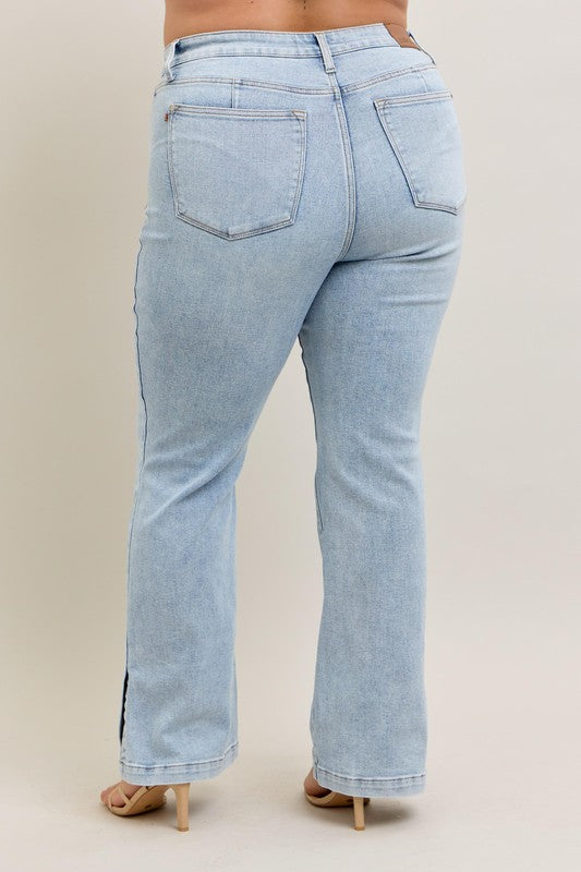 Hazel Blues® | Judy Blue Tummy Control Vintage Wash Side Slit Slim Boot Jeans